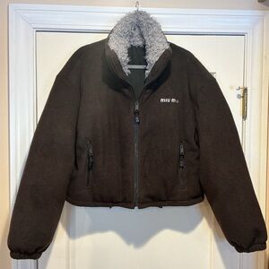 NWOT Miu Miu Brown Fleece Jacket, Size 40 = L (pit to pit 25 in)